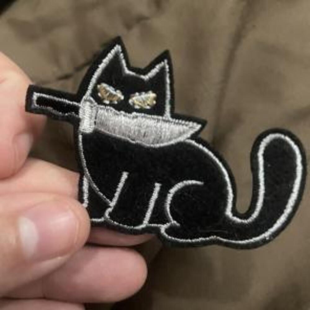 Black Cat with Knife Funny Iron-On Patch